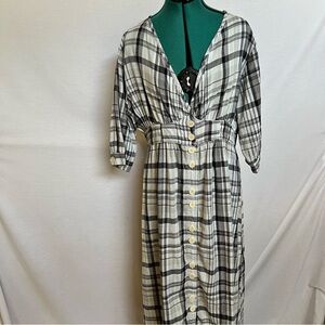 Free People + CP Shades Collab Black & Off-White Plaid V-Neck Cotton Dress